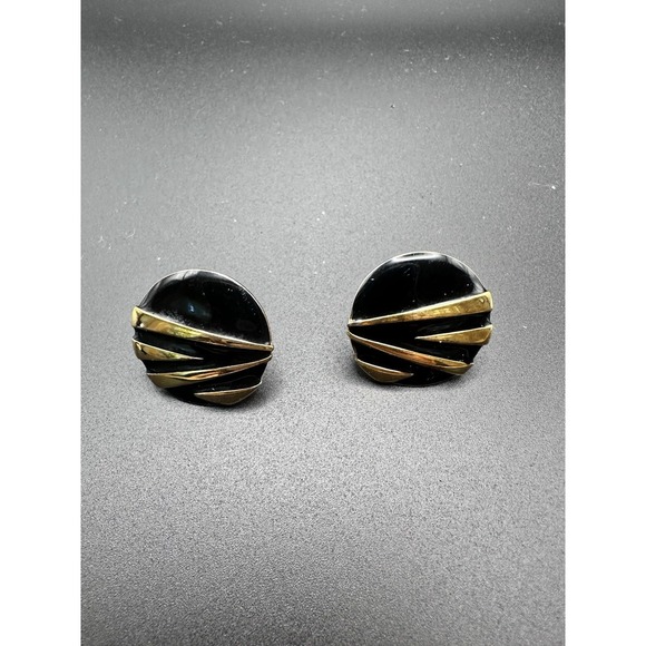 Napier Jewelry - Vintage Napier Enamel Earrings 80s Art Deco Disc Button Jet Spectator Collection